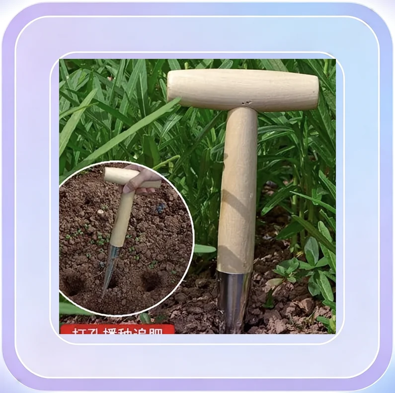 No.191_Chrome-plated wooden handle garden seeding hole puncher