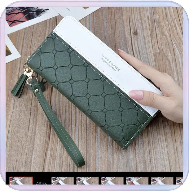 No_216_Green women's long zipper clutch wallet