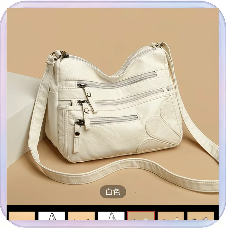 No_279_New Middle-aged and Elderly Women's Bag, Soft Leather Large Capacity Single Shoulder Crossbody Bag (White)