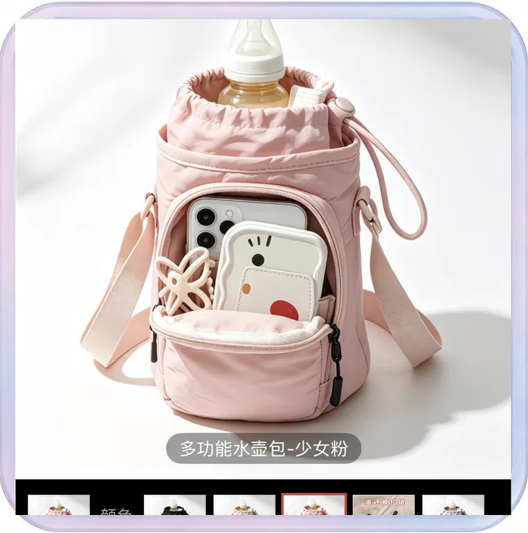 No_298_Lotus root pink cross-body water bottle sleeve aluminum foil insulated cup holder