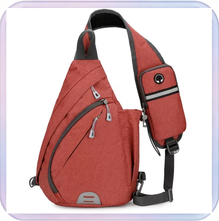 No_354_Cross-border Men's Chest Bag New Style Casual Sports Storage Bag Large Capacity Multifunctional Crossbody Bag Travel Outdoor Backpack (Red)