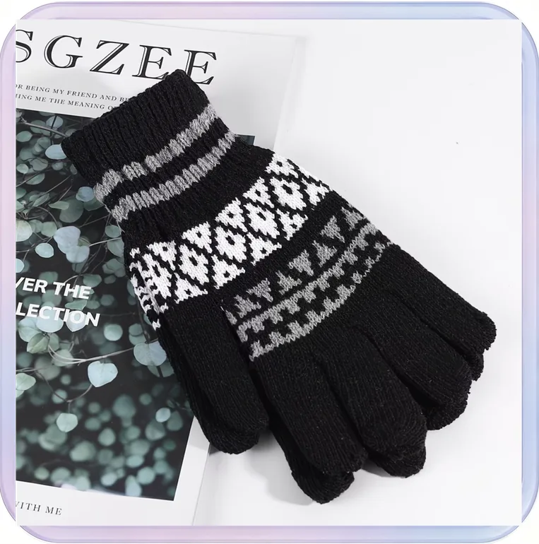 No_398_Jacquard Fleece Touchscreen Warm Gloves (Black)