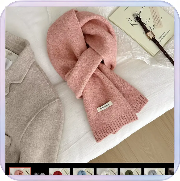 No_421_Three-Color Contrast Striped Cashmere-Like Knit Scarf (Navy, Orange, Purple, Unisex Warm Neck Warmer)