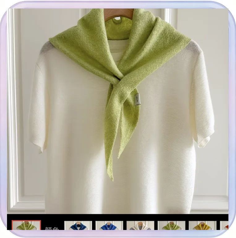 No_452_Green Solid Wool-Blend Knitted Triangular Shawl Scarf, Multifunctional Warm Knitted Headwrap