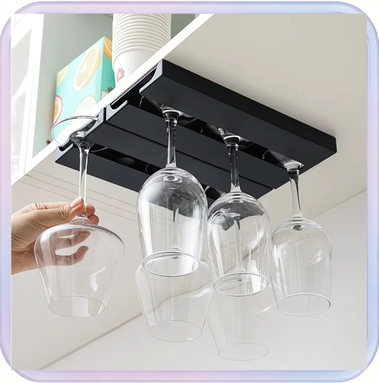 No_570_White no-drill wine glass hanging rack, set of 2