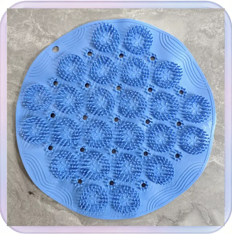 No_575_Large round silicone back scrubber [Blue] Round bathroom non-slip mat silicone back scrubber bath brush
