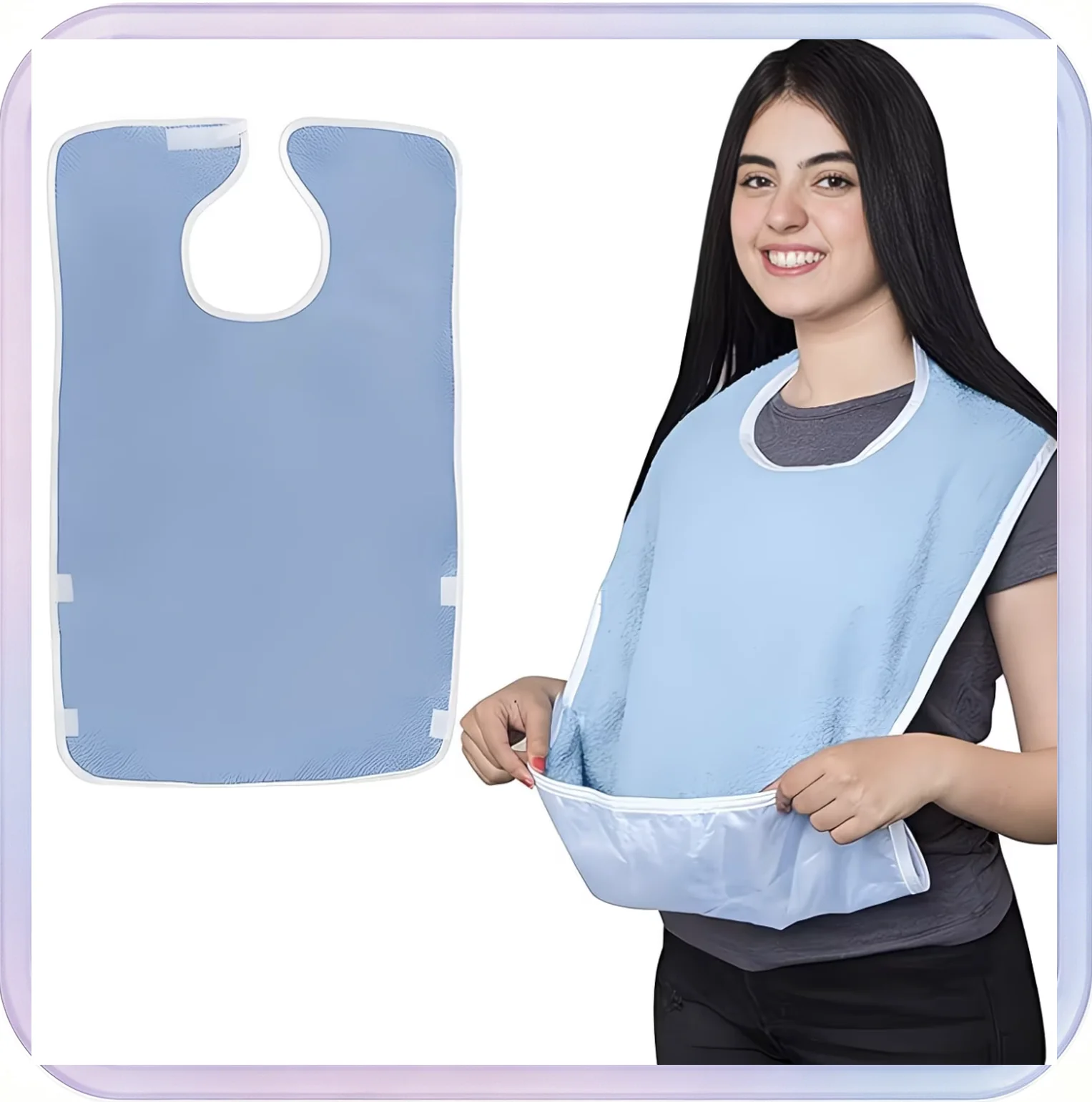 No_648_Adult Terry Cloth Bib Apron with Neck Cover (Sky Blue)