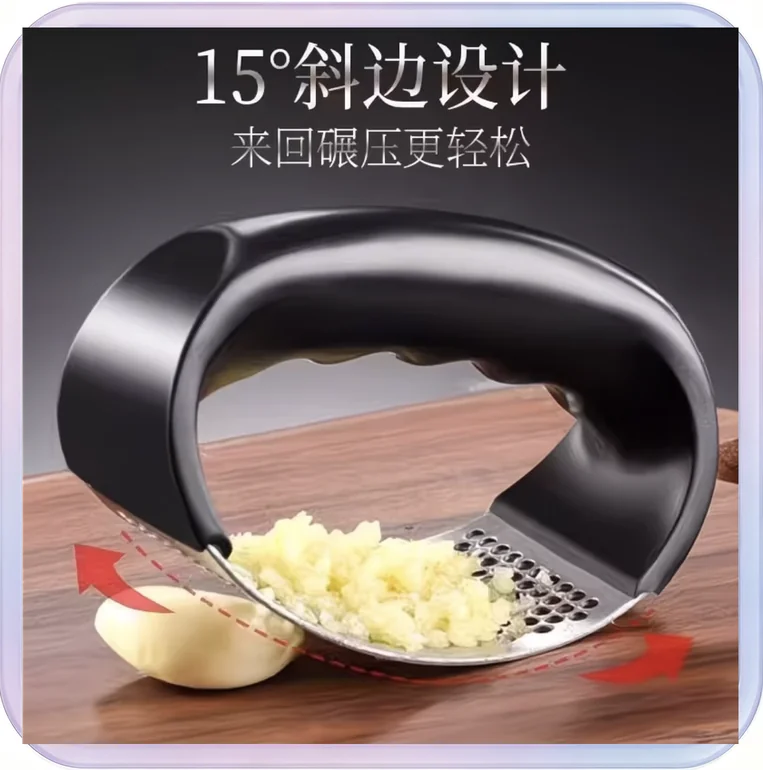 No_690_Black Garlic Press + Peeler, Stainless Steel Manual Ring Garlic Press