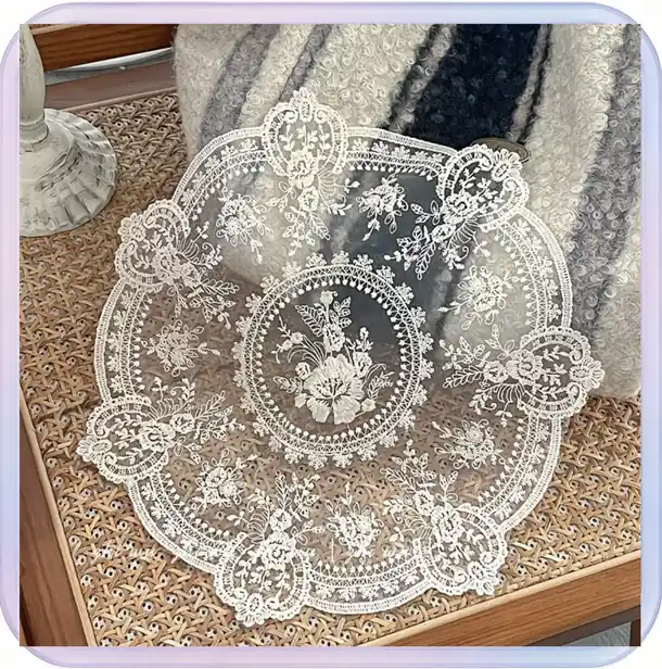 No_699_White 33CM Round Embroidered Milk Silk Placemat Tablecloth