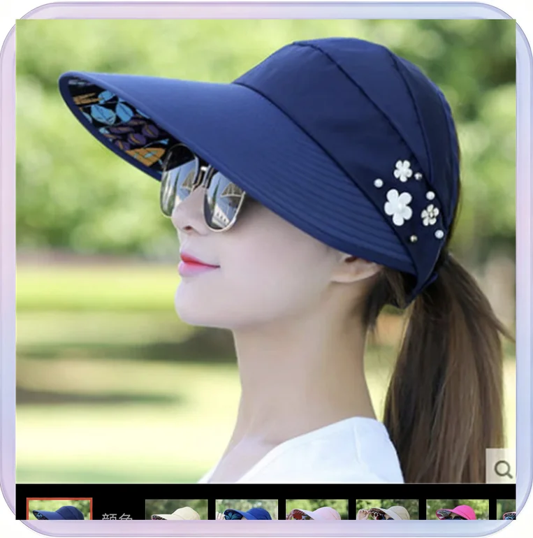 No_716_Leaf-colored spherical navy blue foldable UV-protective sun hat