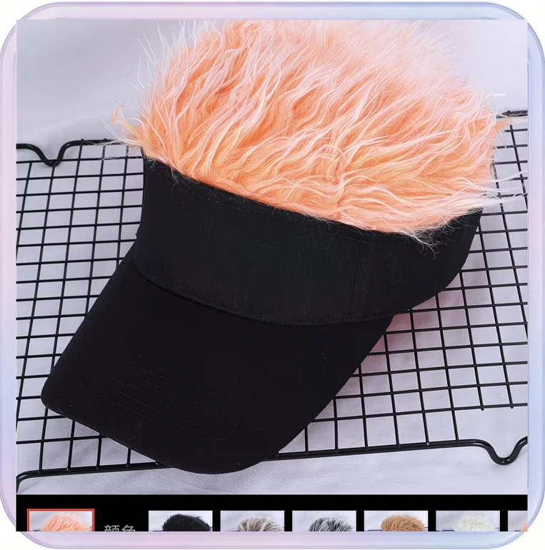 No_750_Wig Baseball Cap, Black Baseball Cap with Rhinestones, Adjustable (OG Color)