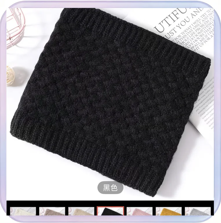 No_754_New Winter Scarf, Knitted Scarf for Men and Women, All-Match Fleece-Lined Scarf, Solid Color Thick Warm Scarf for Students (Black)
